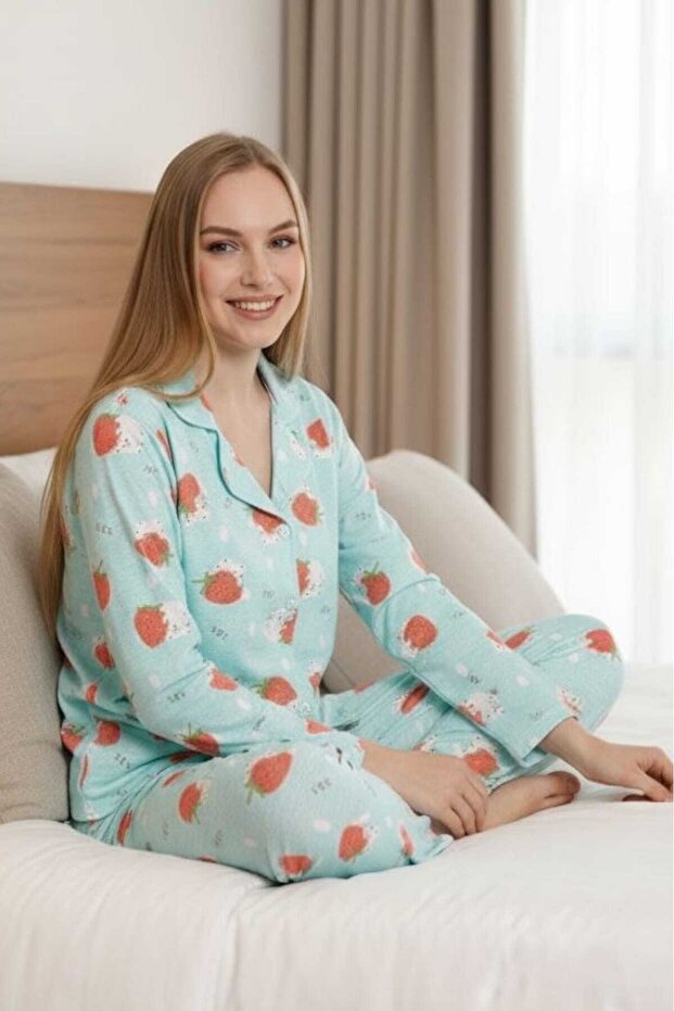 Women's Shirt Strawberry Pattern Long Sleeve Shirt