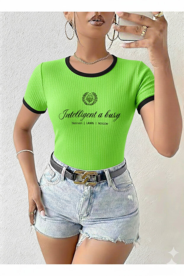 Women's Crew Neck Basic Slim Fit Short Sleeve Body Full Stretch Fabric Full Fit Length 55 cm