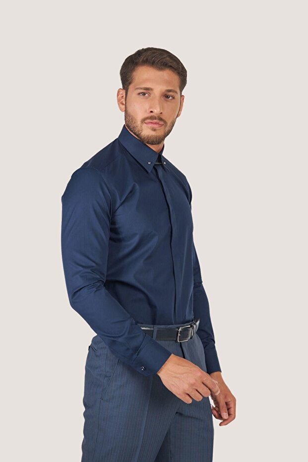 Yaka Iğneli Slim Fit Gömlek - 2