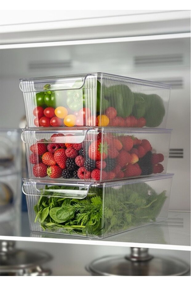 Set of 3 Lidded Transparent Refrigerator Organizers and Storage Container 4500ML