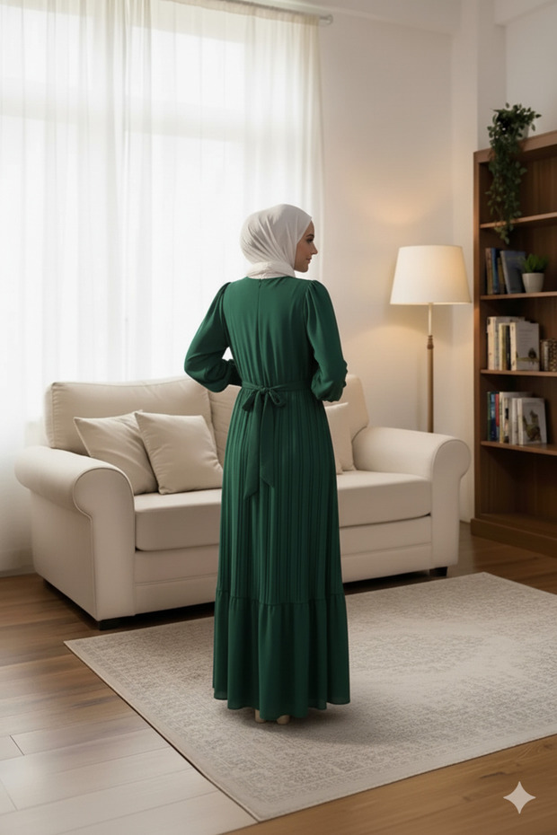 Piliseli Şifon Elbise - 4