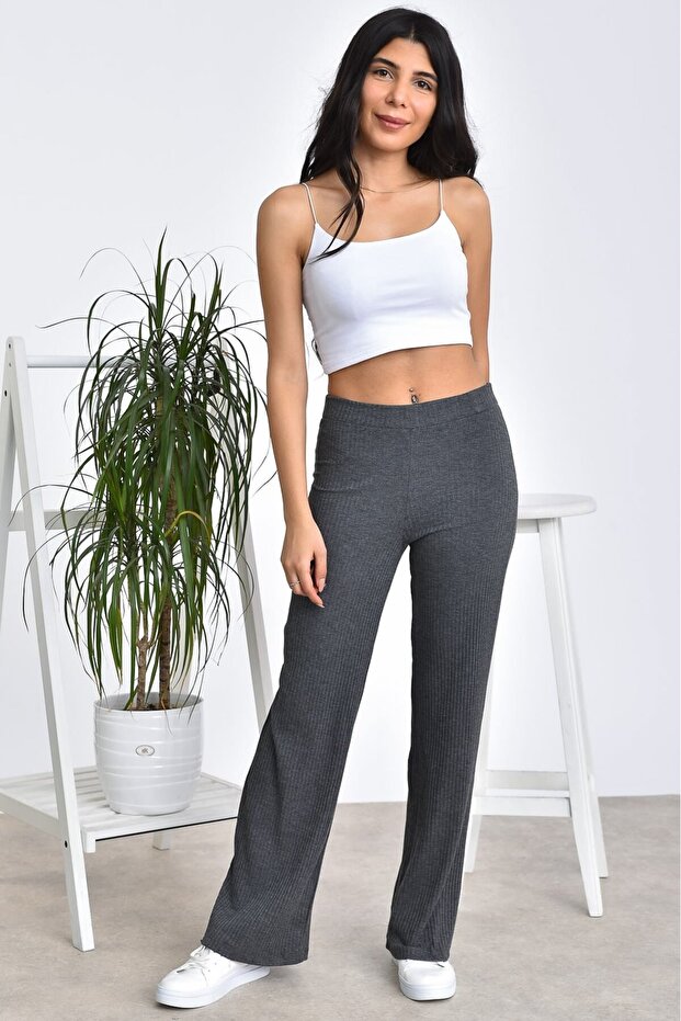 Ribbed Knit Transitional Casual Women's Trousers
