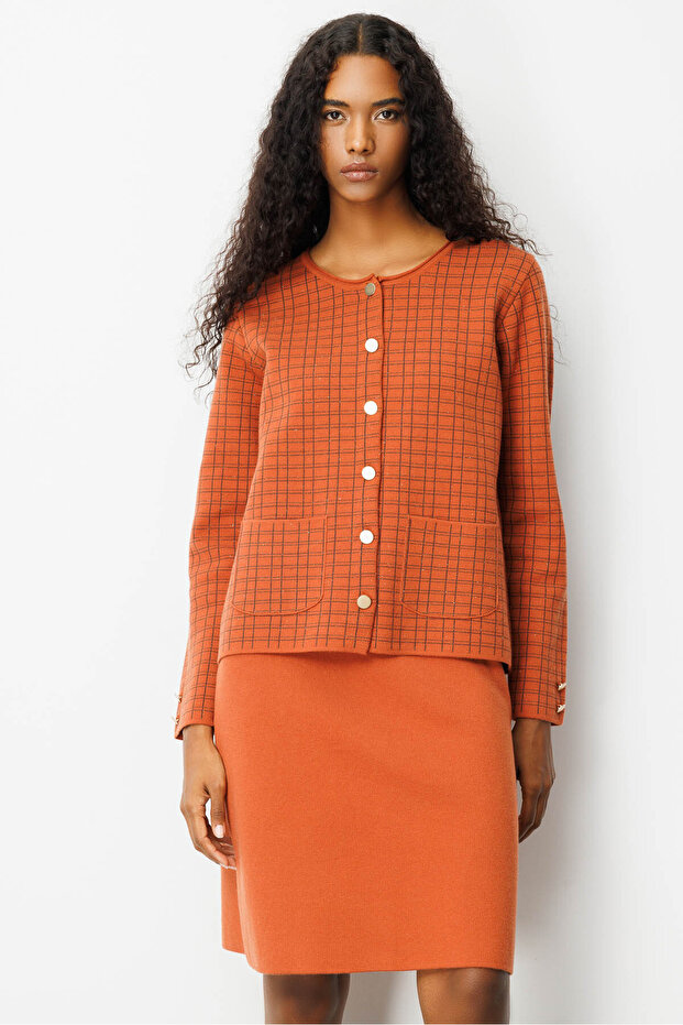 Kadın Triko Düz Basic Etek Kiremit - 6