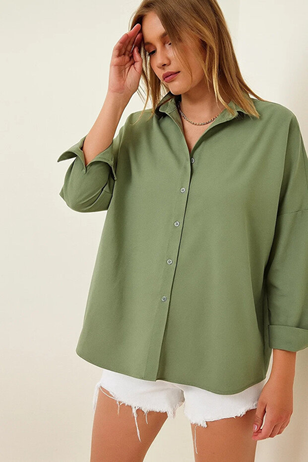 Kadın Oversize Uzun Basic Gömlek - 2