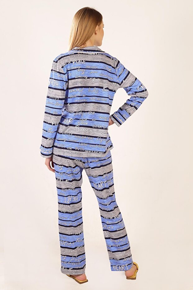 طقم بيجامة قطنية محبوكة منقوشة - 8