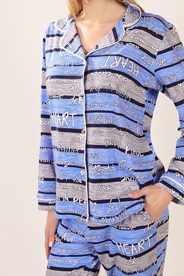 طقم بيجامة قطنية محبوكة منقوشة - 6