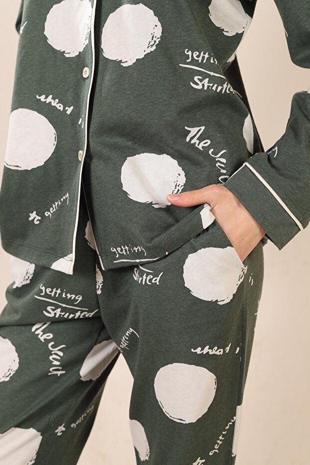 Desenli Pamuklu Örme Pijama Takımı - 6