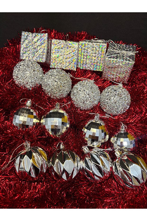 Silver Christmas Tree Ornament Set 16 Pieces – Shiny Decorative Christmas Ornaments | Eng-144 |