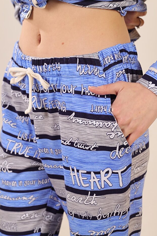 طقم بيجامة قطنية محبوكة منقوشة - 7