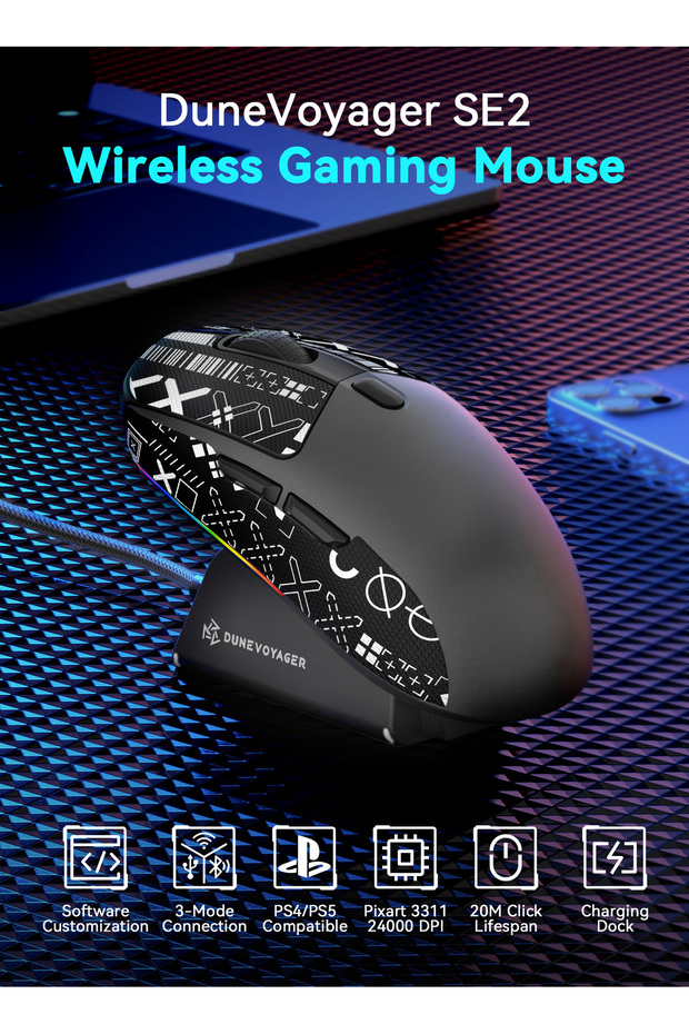 ماوس الألعاب اللاسلكي ثلاثي الأوضاع SE2 PAW3311 مع قاعدة شحن - 2