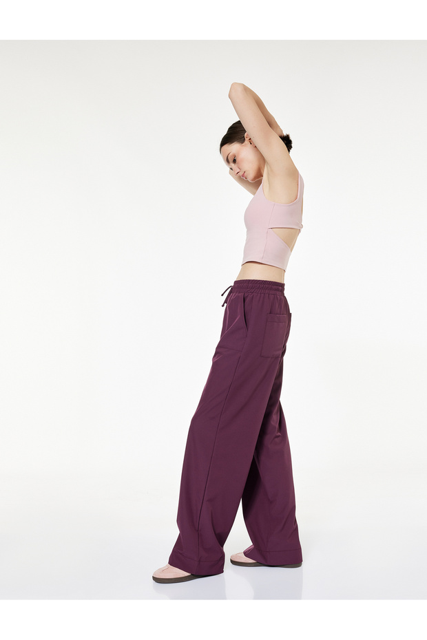 Comfortable Fit Pocketed Lace-Up Waist Wide Leg Sports Sweatpants