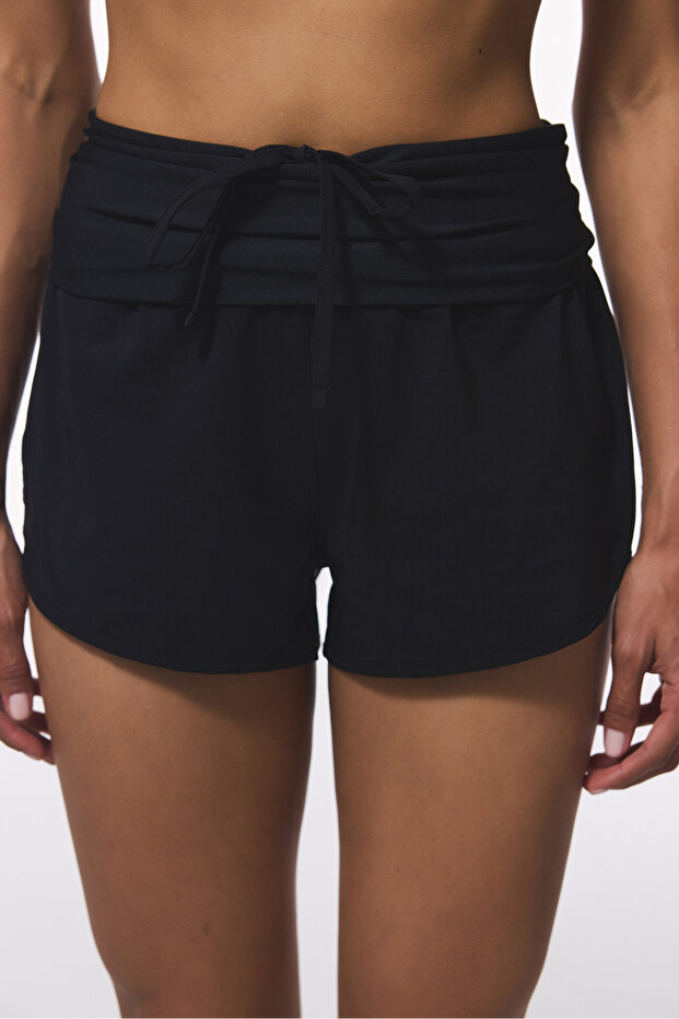 Siyah Folded Deniz Şortu - 1