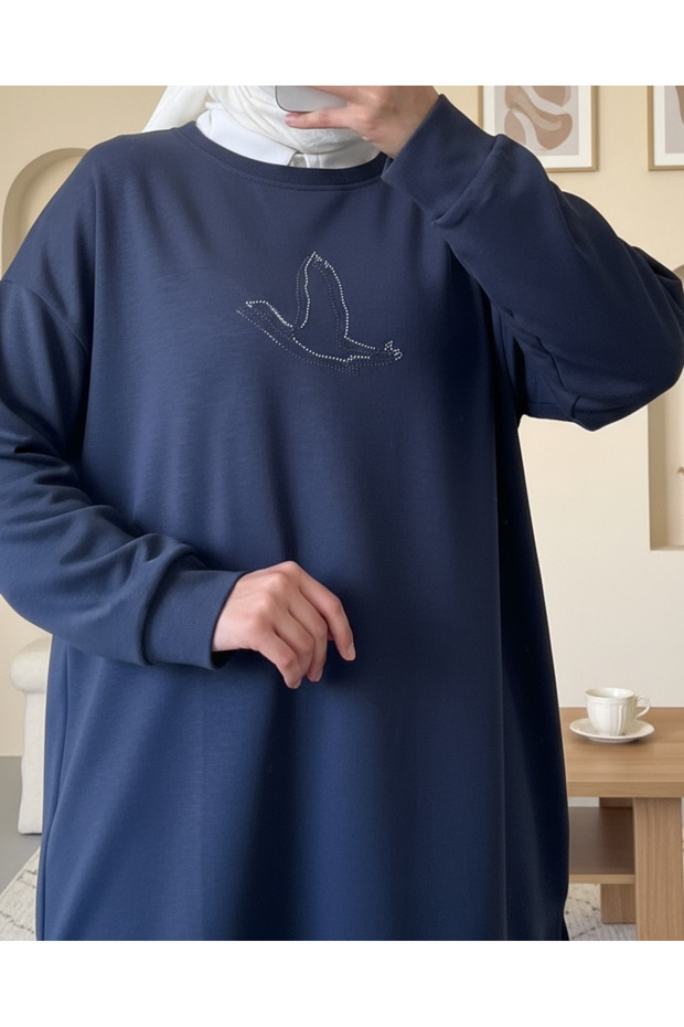 Bird Patterned Stoned Tunic -Laci - 1