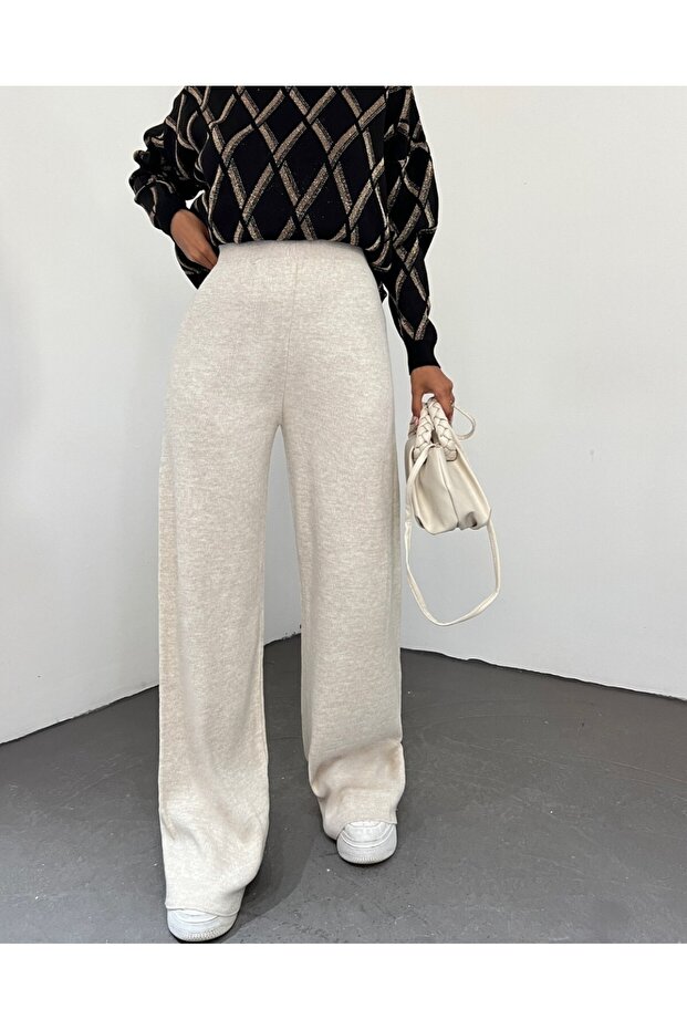 Salaş Triko Pantolon -Krem - 3