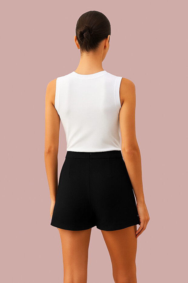 Siyah Dokuma Şort Etek - 3