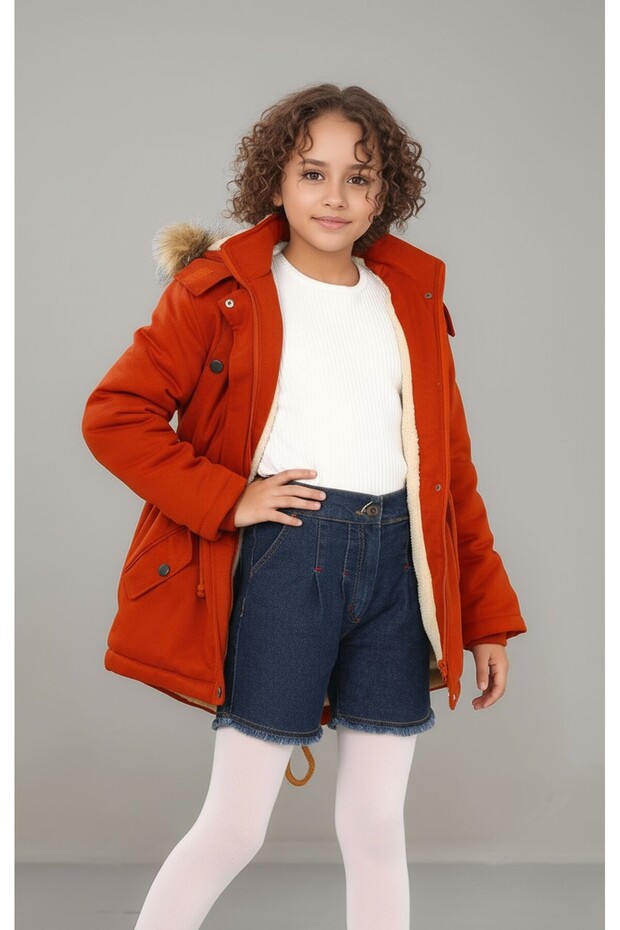 Comfortable Use Thick Winter Children's Coat with Removable Hood with Fleece Inside