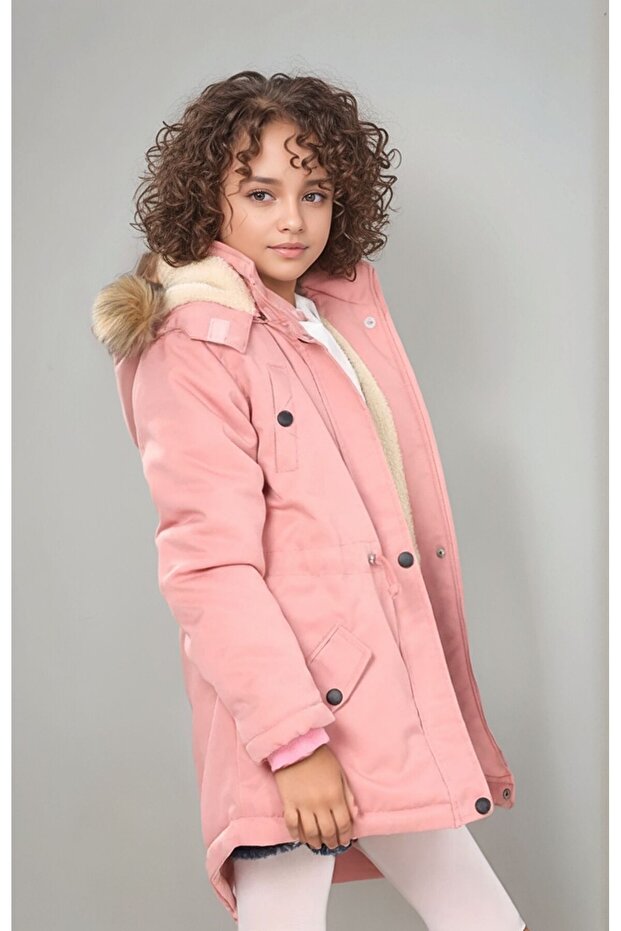 Comfortable Use Thick Winter Children's Coat with Removable Hood with Fleece Inside