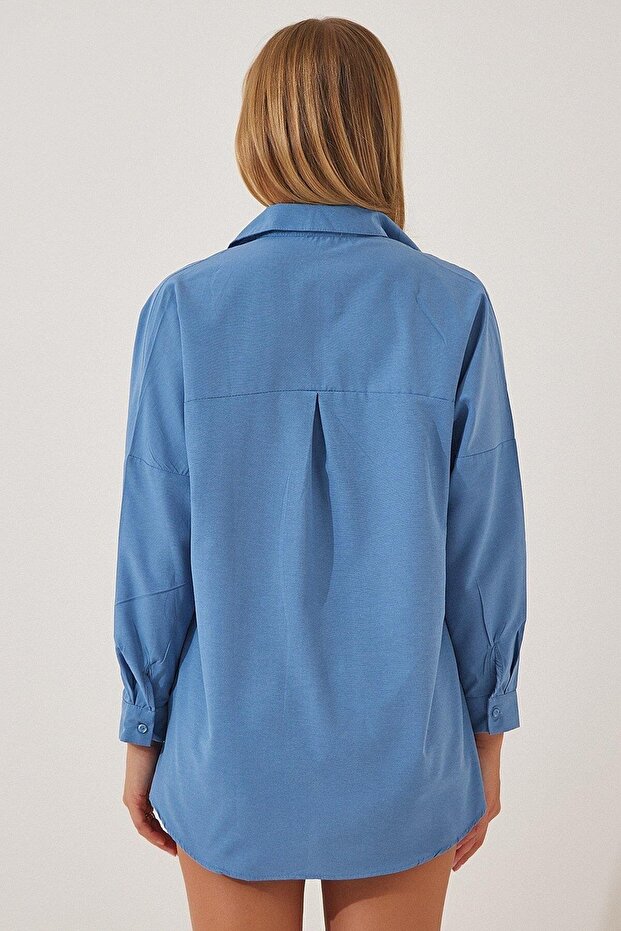 Kadın Oversize Uzun Basic Gömlek - 5