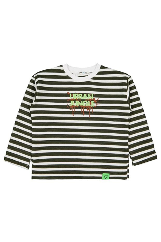 Civil Boy's Urban Printed Striped Sweatshirt | Ottoman Long Armrest | School Nursery and Daily Use - Green