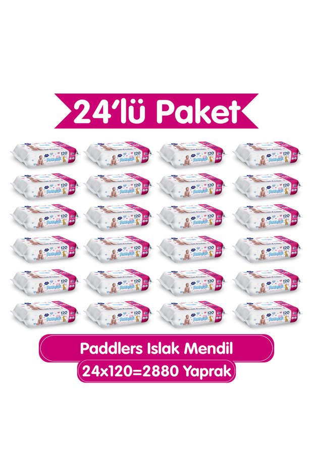Paddlers Islak Mendil 2880 Yaprak (24 Paket x 120’li) Koli - Yumuşak Dokulu- %0 Paraben