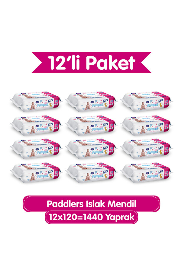 Paddlers Islak Mendil 12x120 li Koli (1440 Yaprak) - Yumuşak Dokulu- %0 Paraben