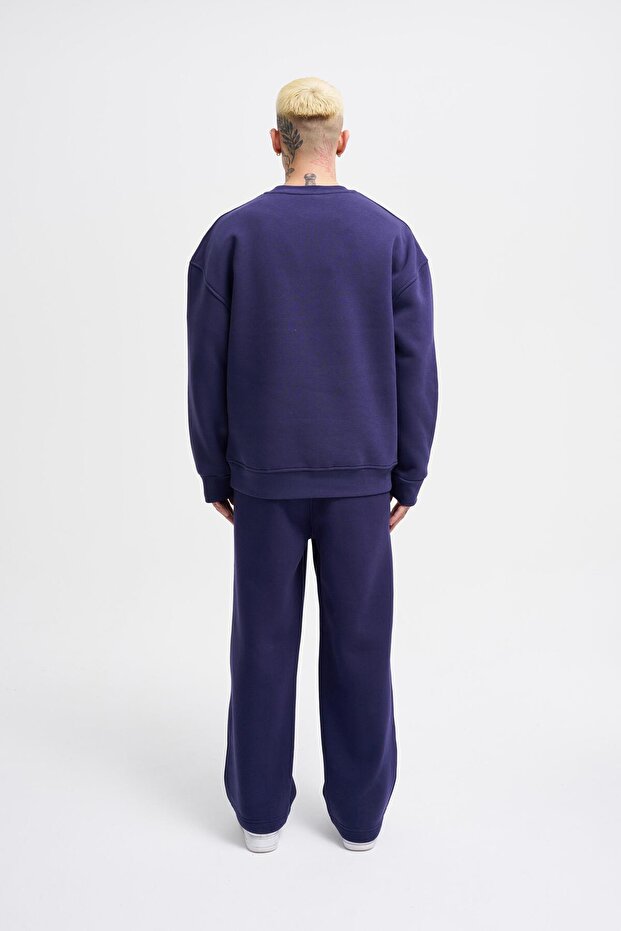 Erkek Basic Bisiklet Yaka Oversize Lacivert Sweatshirt - 6