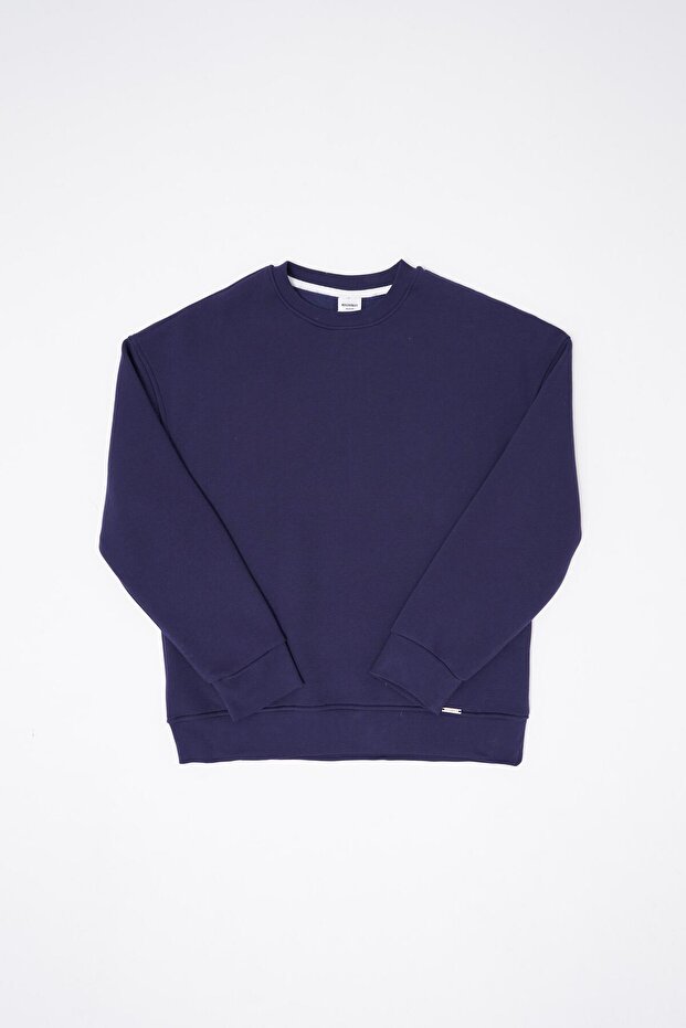 Erkek Basic Bisiklet Yaka Oversize Lacivert Sweatshirt - 8