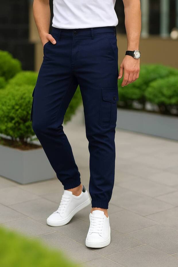 Erkek Basic Kargo Cepli Lastikli Paça Laci Pantolon - 2
