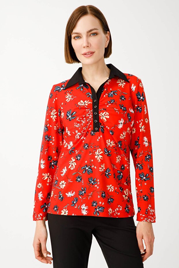 Patterned Long Sleeve Blouse - 2