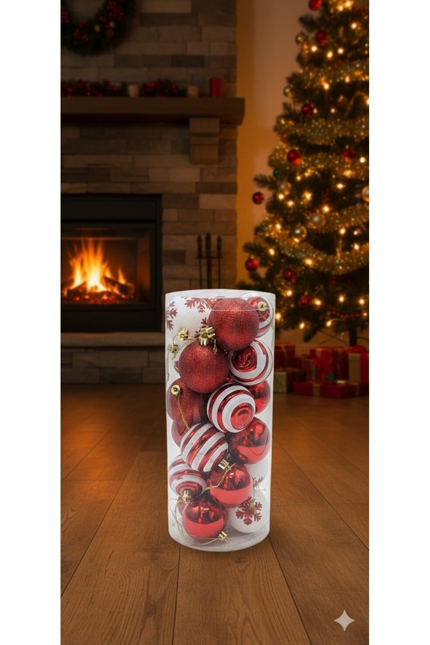 Red and White Patterned Christmas Balls 6 cm Pack of 24
