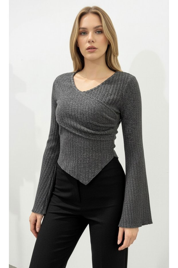 New Product Women's Crew Neck Ribbed Knitwear Blouse 0041