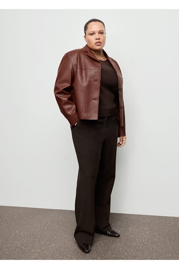 Deri görünümlü cepli ceket - 8