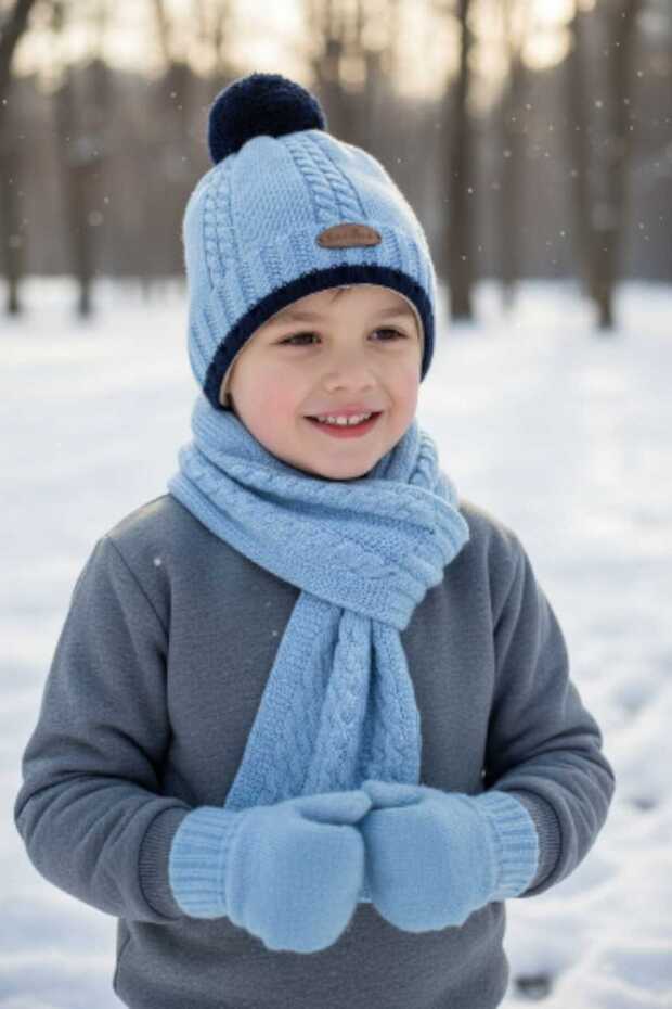 Kitti 0-12 Months Baby Boy Fleece Scarf Beanie Gloves 3-Piece Set