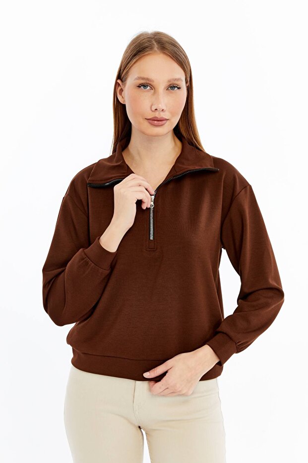 Women's Sweatshirt Zippered Stand Collar