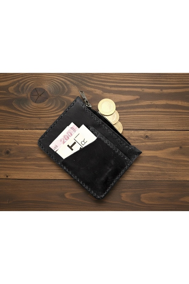 Genuine Leather Card Holder Mini Wallet with Coin Compartment Handcrafted / Handmade