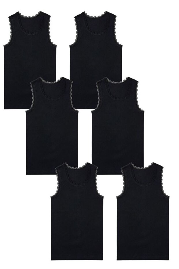 Girl's 100% Cotton 6-Piece Lace Tank Top 1134 Black