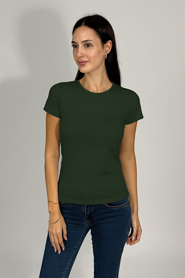 Women's Short Sleeve Crew Neck Bodysuit Army Green