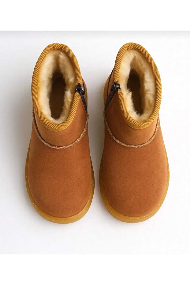 Girl's Taba Color Fur Inside Zippered Anti-Slip Sole Suede Boots