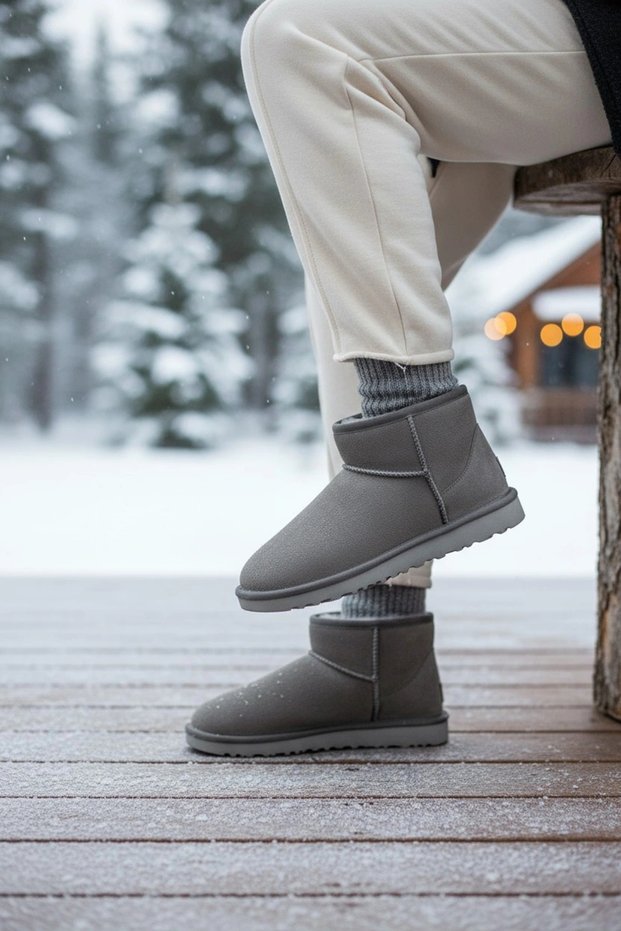 Ultra Mini Classic Suede Furry Winter Women's Boots - Gray