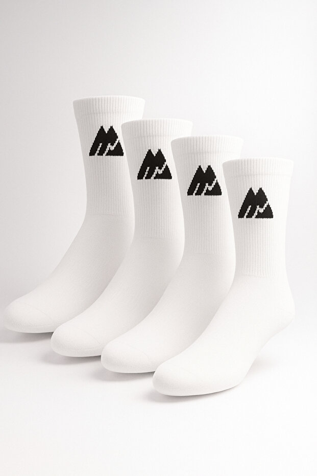 4 Pieces of Premium White Socket Socks with Towel Bottom