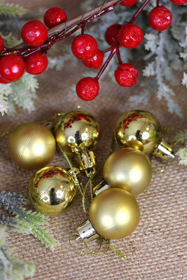 Christmas Tree Ornament 3 cm Gold Ball Set of 6
