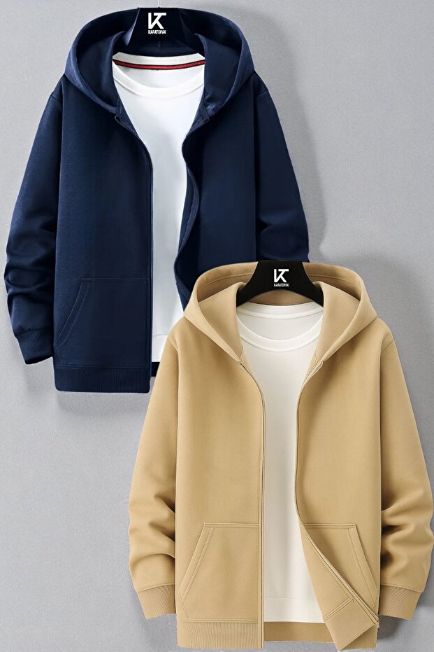 2-Piece Hooded Unisex Zippered Sweatshirt / Cardigan
