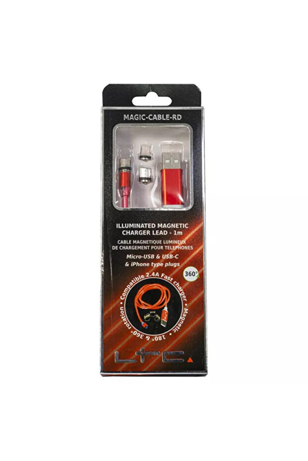 Cable 1m 3in1 USB TYPE C iPhone Micro USB red LED lighting - 4