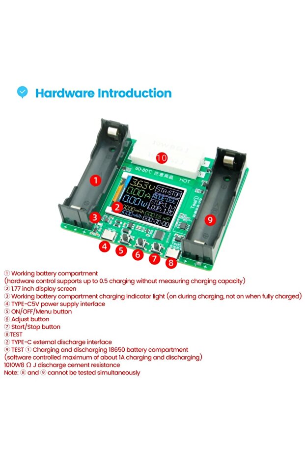 Tester 18650 cu display conector USB TYPE C - 2