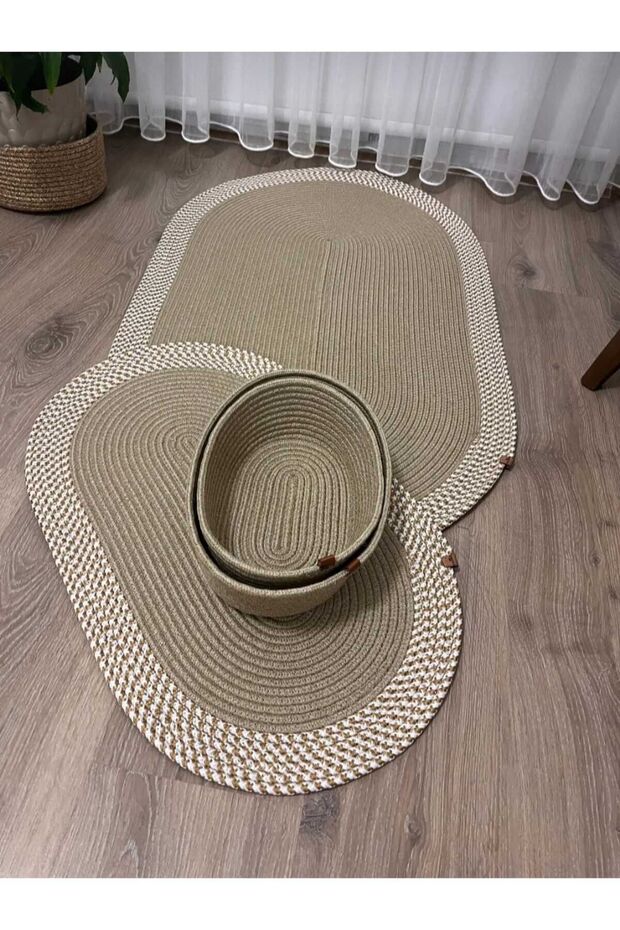 40X60-80X120 / 2 Mats 2 Baskets Jute White Melted Jute 4-Piece Bathroom Set Gift, Dowry Box