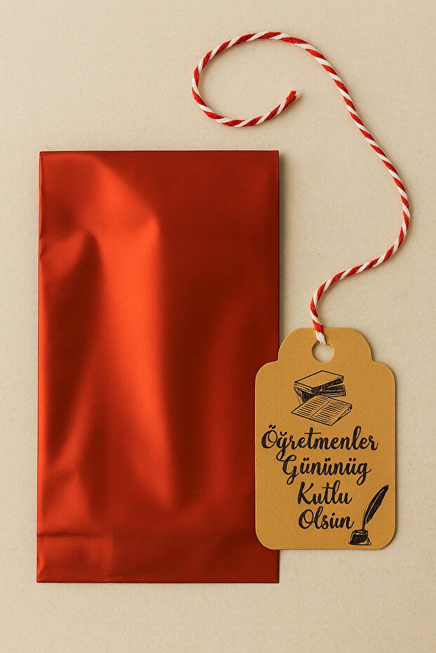 Öğretmenler Günü 30x45 Hazır Metalize Kırmızı Hediye Poşeti ( 1 Metre İp+ Poşet+ Kart) (Sadece Set) - 5
