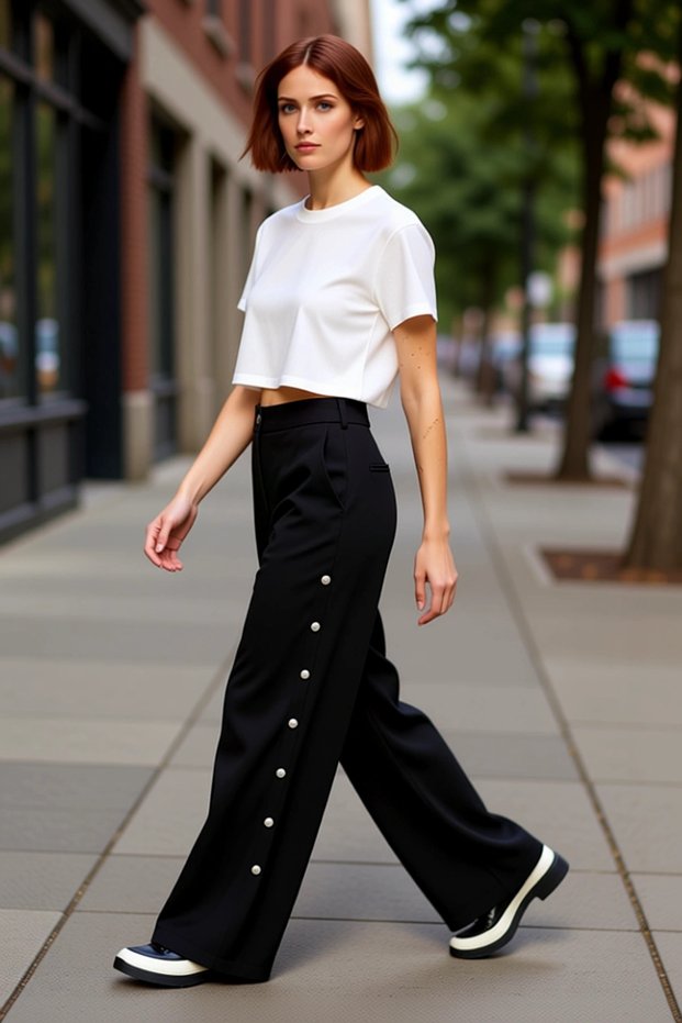 Women's Fashion Wide Leg Woven Pants High Waist Solid Pattern Casual Daily Summer Use