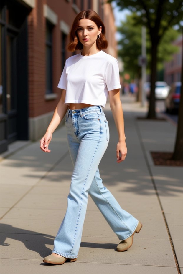 Women Fashion High Waist Flare Jean Long Length Casual Style Modern Design Seasonal Use