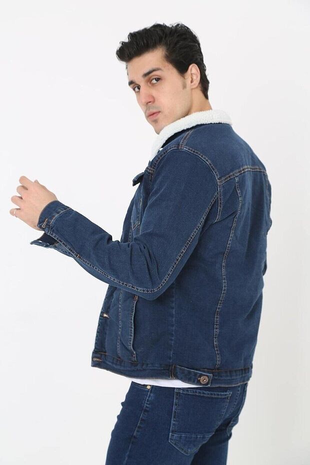 سترة جينز مبطنة بالفرو للرجال - 5