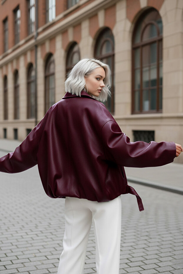 Kadın Bomber Deri Ceket - 7